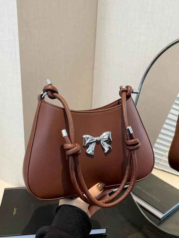 Knotted Strap PU Leather Bow Handbag