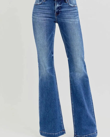 RISEN Full Size Low Rise Flare Jeans with Pockets - ShopEasier