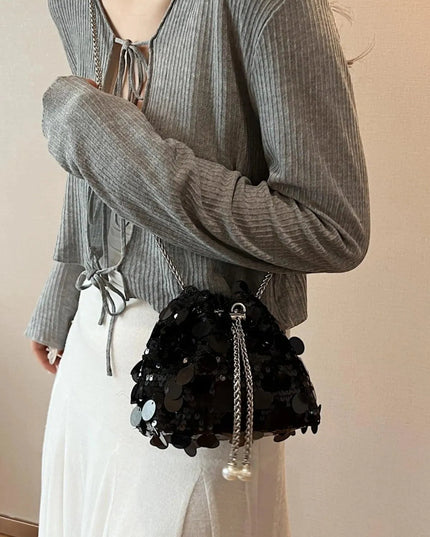 Drawstring Sequin Crossbody Bag