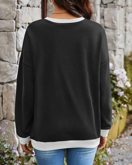 Contrast Lovelet Round Neck Long Sleeve Pullover