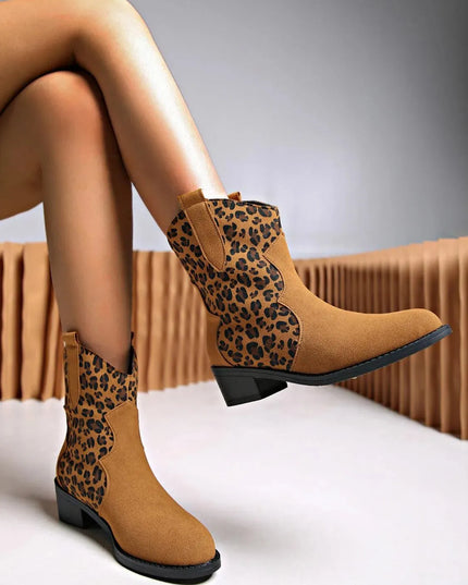 Leopard Suede Block Heel Boots - ShopEasier