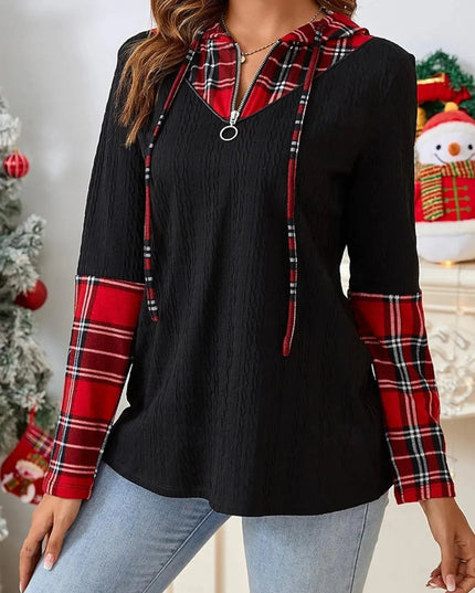 Plaid Hooded Quarter Zip T-Shirt