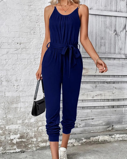 Scoop Neck Tie Waist Jumpsuit - ShopEasier