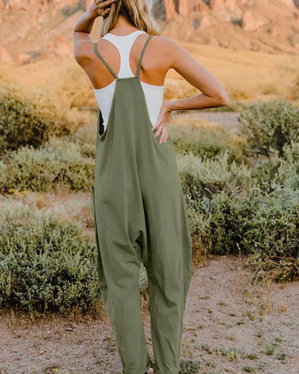 Double Take Full Size V-Neck Sleeveless Jumpsuit with Pockets - ShopEasier