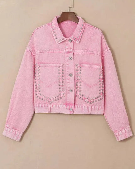 Studded Button Up Denim Jacket - ShopEasier