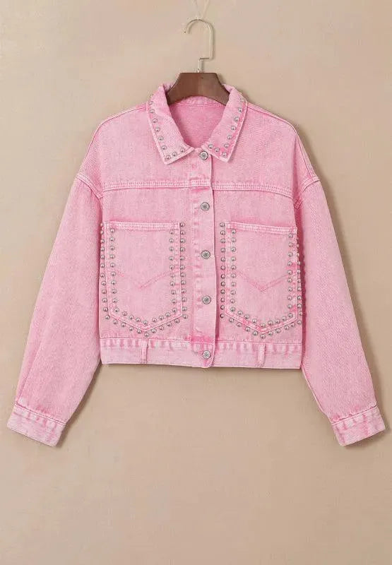 Studded Button Up Denim Jacket - ShopEasier