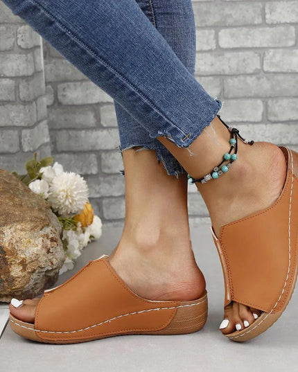 Stylish PU Leather Open-Toe Low Heel Sandals