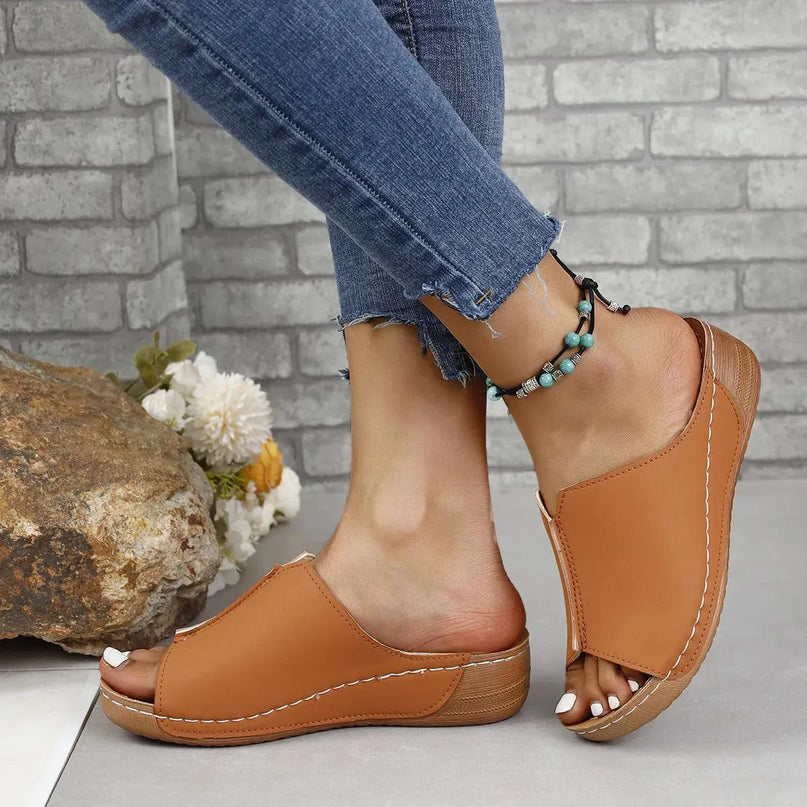 Stylish PU Leather Open-Toe Low Heel Sandals