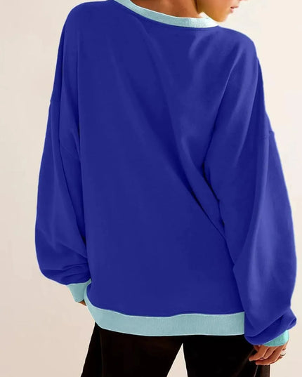 Contrast Lovelet Round Neck Long Sleeve Pullover