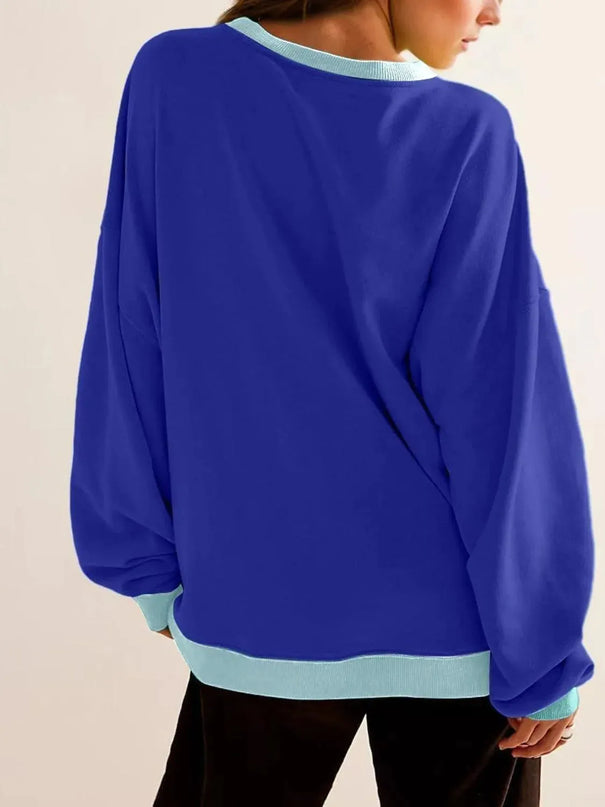 Contrast Lovelet Round Neck Long Sleeve Pullover