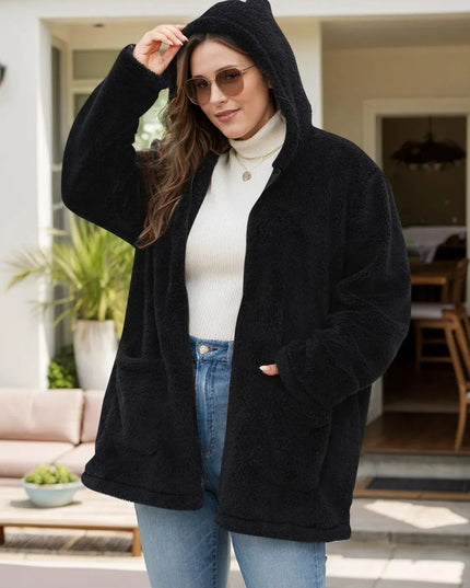 Plus Size Hooded Zip-Up Jacket with Pockets