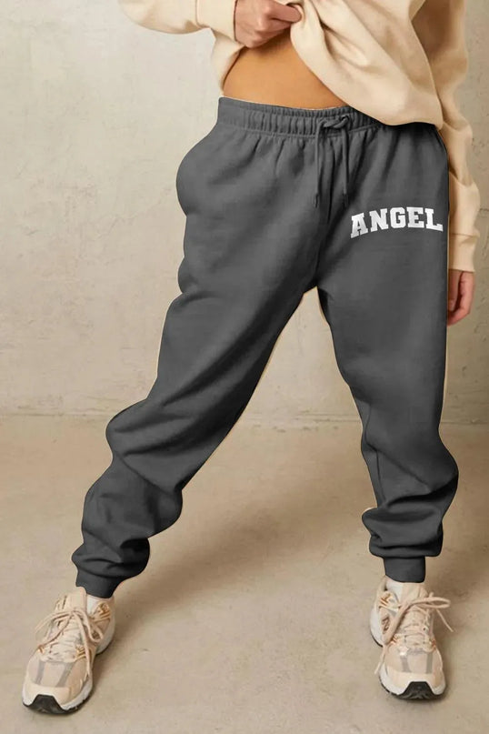 Angel Graphic Long Sweatpants with Drawstring - Simply Love Collection