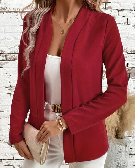 Solid Color Open Front Long Sleeve Cardigan - ShopEasier