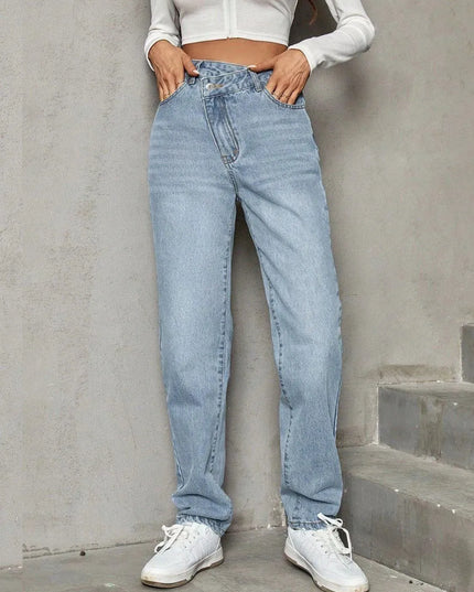 Asymmetric Waist Jeans with Pockets - ShopEasier