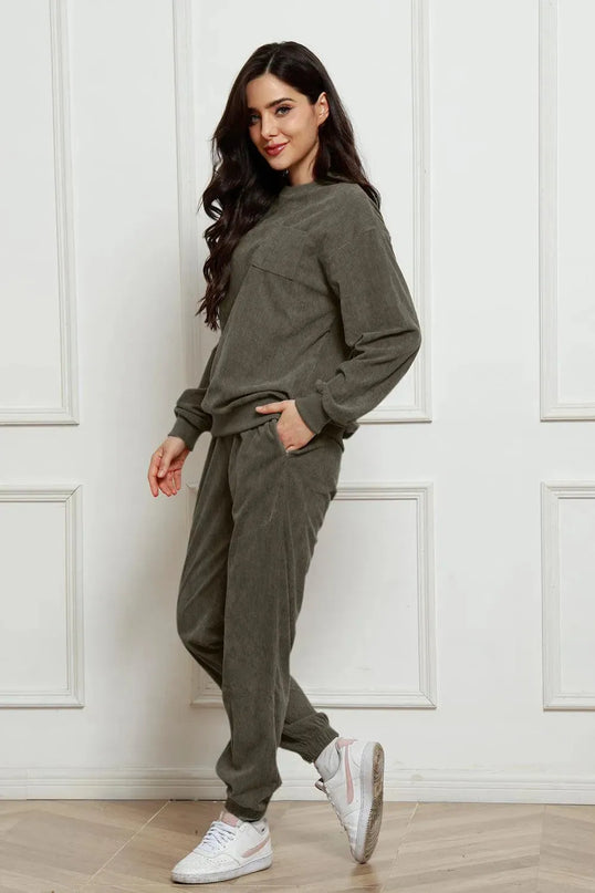 Cozy Corduroy Two-Piece Sweatshirt and Sweatpants Ensemble