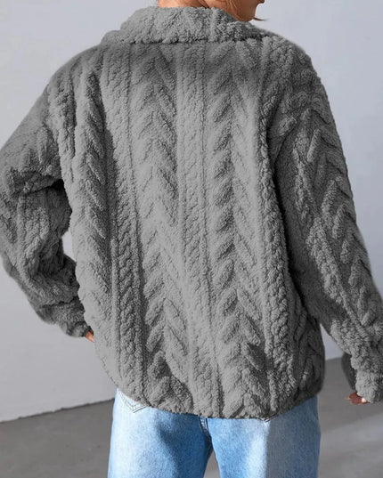 Fuzzy Zip Up Long Sleeve Jacket - ShopEasier