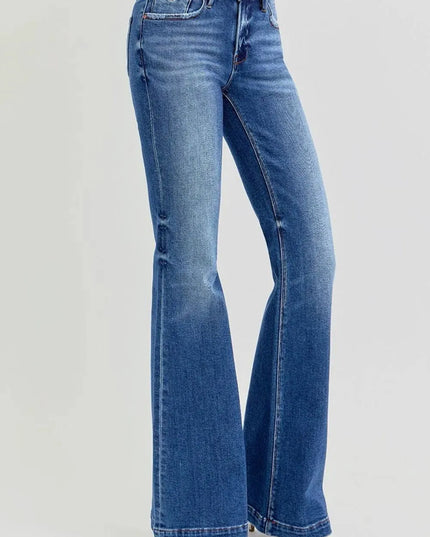 RISEN Full Size Low Rise Flare Jeans with Pockets - ShopEasier