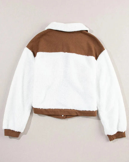 Corduroy Contrast Patchwork Fuzzy Jacket - ShopEasier