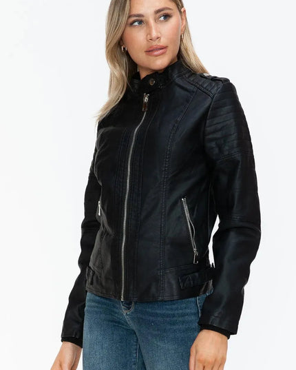 Snobbish PU Leather Biker Jacket with Side Zip Pockets - ShopEasier