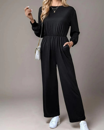 Tied Round Neck Wide Leg Jumpsuit - ShopEasier