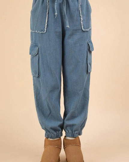 VERY J Washed Drawstring Jogger Cargo Jeans - ShopEasier