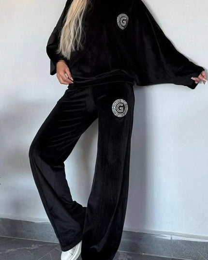 Conjunto de pantalón y blusa de manga larga con cuello barco en talla grande