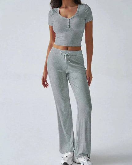 Devine Short Sleeve Top and Drawstring Pants Set - ShopEasier