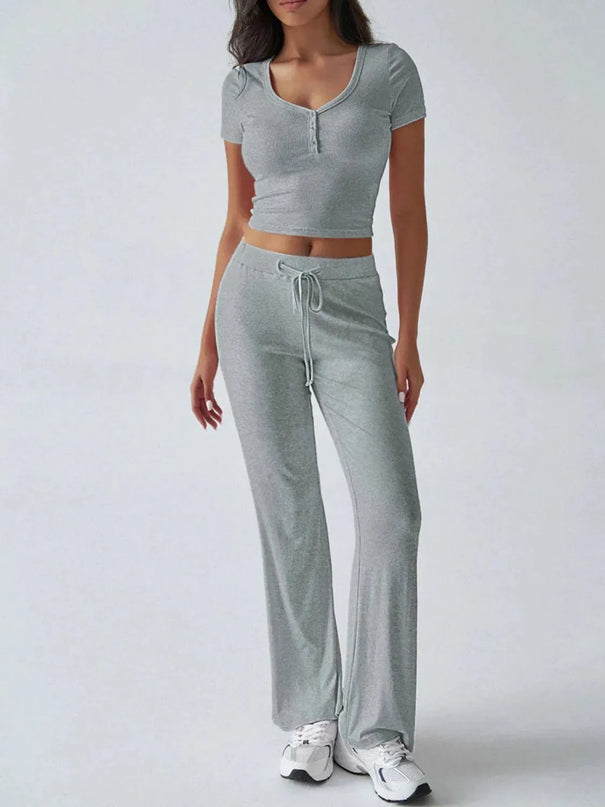 Devine Short Sleeve Top and Drawstring Pants Set - ShopEasier