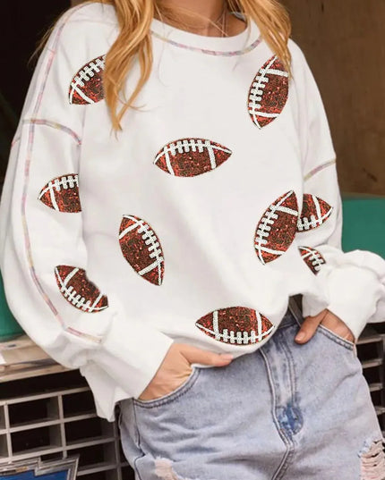 Sparkling Sequin Football Long Sleeve Crewneck Sweatshirt