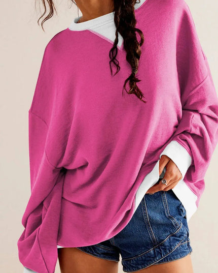 Mandy Contrast Trim Long Sleeve Sweatshirt with Round Neck