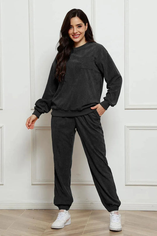 Cozy Corduroy Two-Piece Sweatshirt and Sweatpants Ensemble