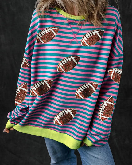 Sequin Striped Long Sleeve Football Sweatshirt