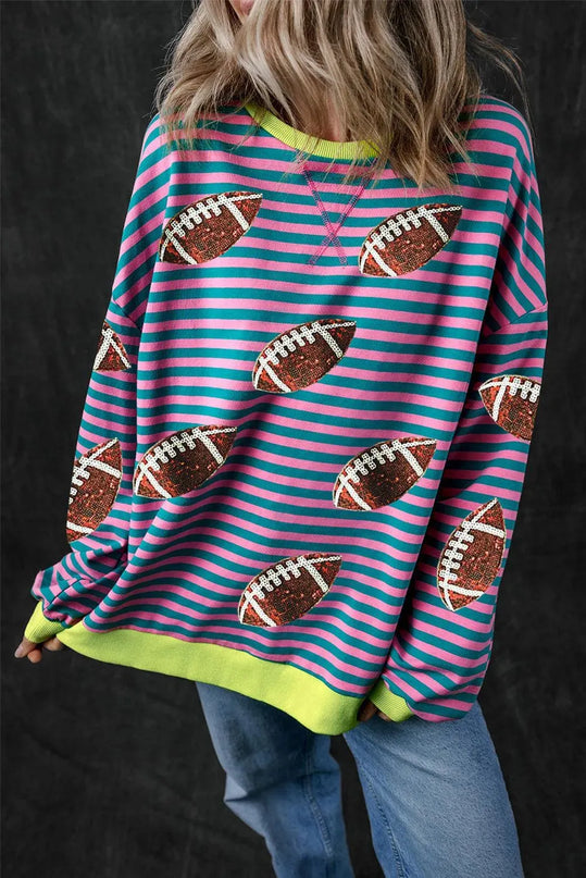 Sequin Striped Long Sleeve Football Sweatshirt