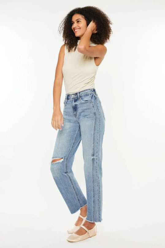 Kancan Ultra High Rise Distressed Straight Jeans - ShopEasier