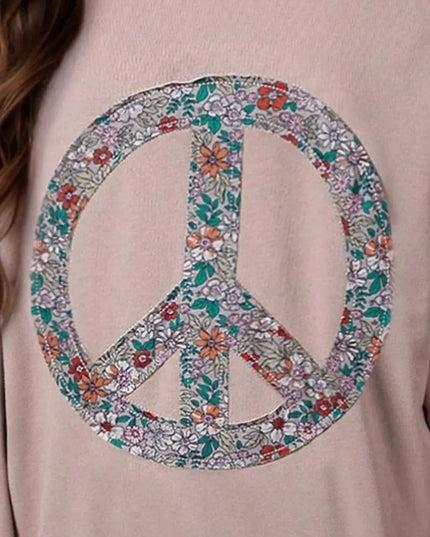 Peace Sign Applique Long Sleeve Sweatshirt