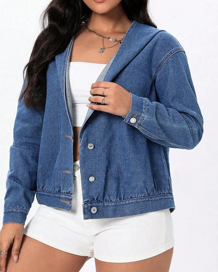 Button Up Hooded Denim Top - ShopEasier