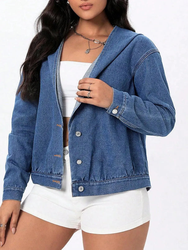 Button Up Hooded Denim Top - ShopEasier