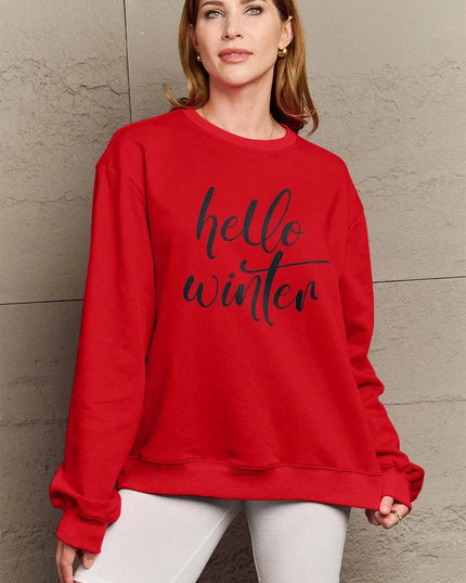 Simply Love Full Size HELLO WINTER Graphic Sweatshirt - ShopEasier