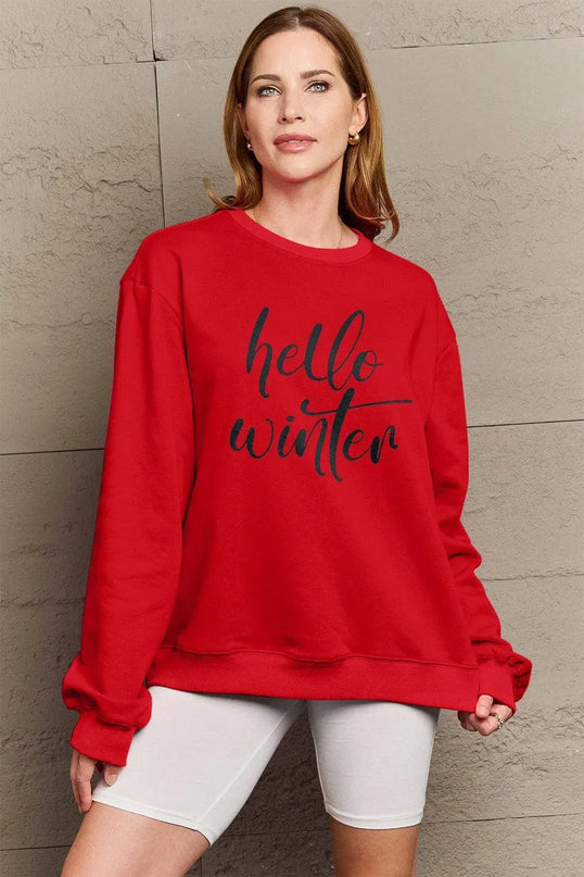 Simply Love Full Size HELLO WINTER Graphic Sweatshirt - ShopEasier