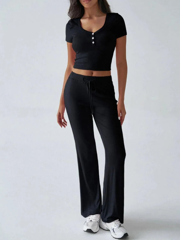 Devine Short Sleeve Top and Drawstring Pants Set - ShopEasier