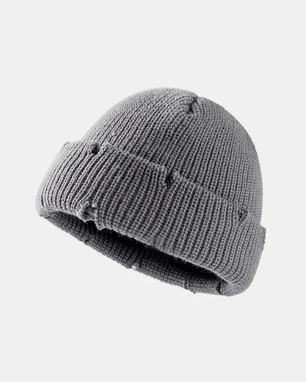 Distressed Cuffed Knit Hat - ShopEasier