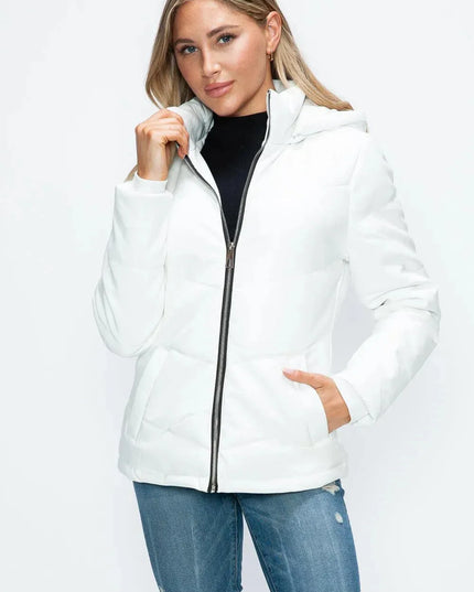 How Dare U Pocketed Zip Up Puffer Jacket with Removable Hood - ShopEasier