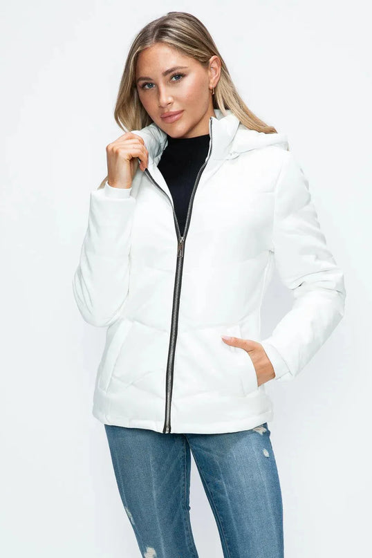 How Dare U Pocketed Zip Up Puffer Jacket with Removable Hood - ShopEasier