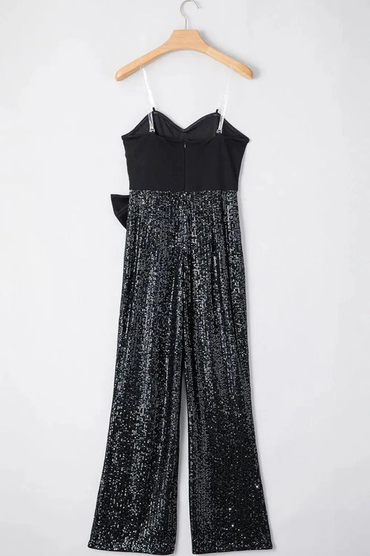 Bow Sequin Wide Leg Jumpsuit - ShopEasier