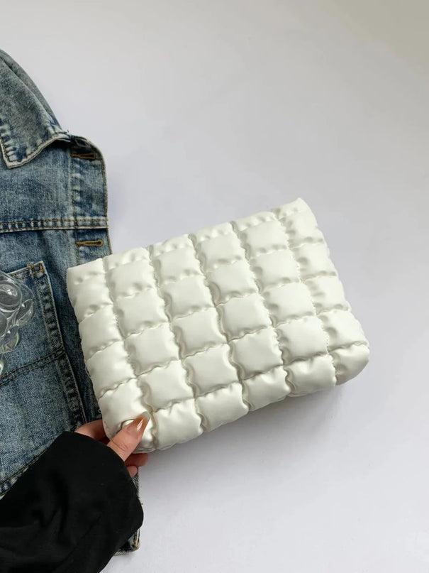 Plaid Quilted Zippered Clutch Bag