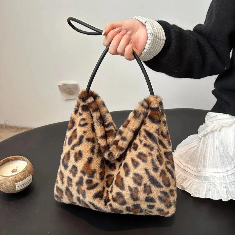 Wild Print Plush Shoulder Bag