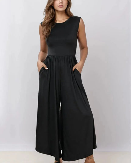 Sleeveless Pocketed Round Neck Jumpsuit