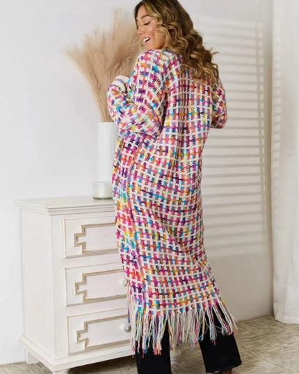 Angel Wings Full Size Multicolored Open Front Fringe Hem Cardigan - ShopEasier