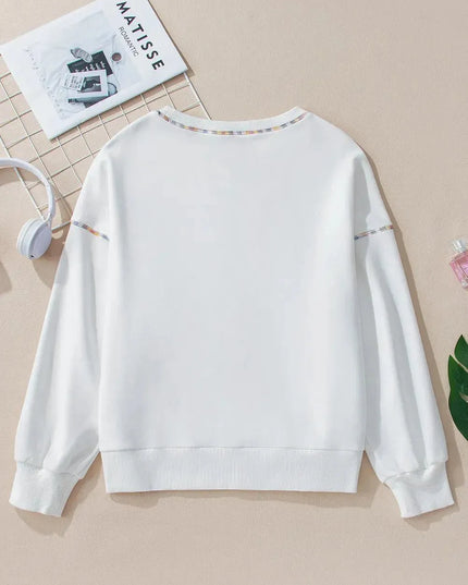 Colorful Trimmed Long Sleeve Sweatshirt with Round Neck