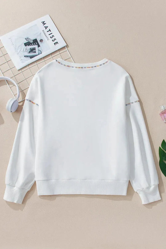 Colorful Trimmed Long Sleeve Sweatshirt with Round Neck